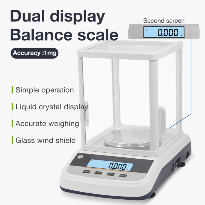100g/200g/300g/500g 1mg dual screen display laboratory balance scale+BS007/BS008/BS009/BS010 - Image 7